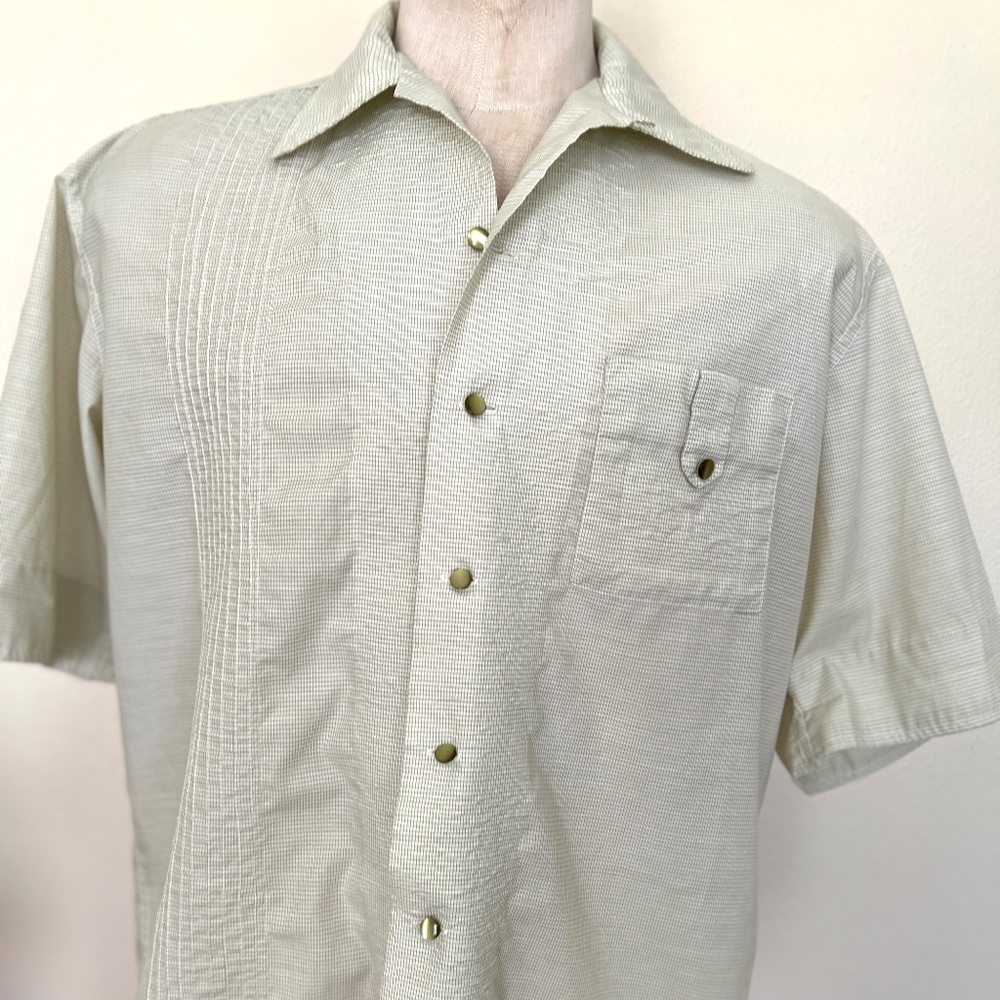 90's Mens Short Sleeve Check Shirt - Olive Green - Handmade - Size Large
